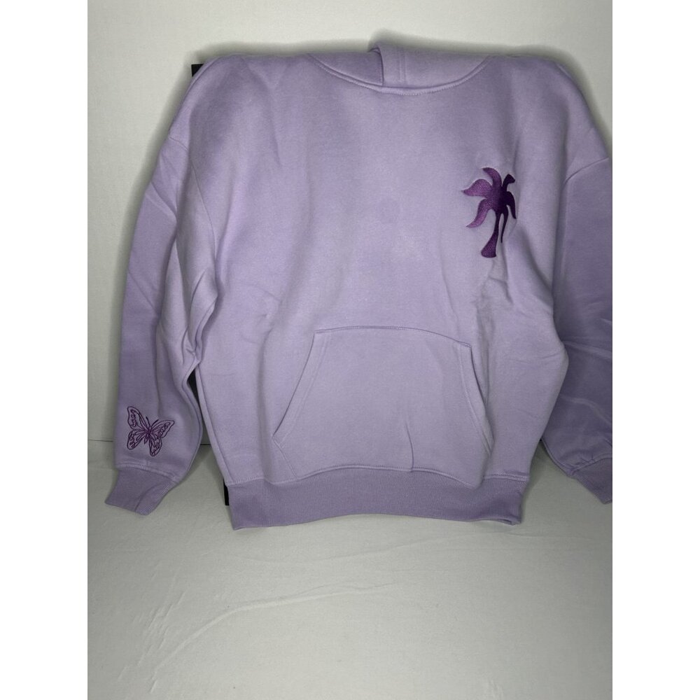 Pink Palm Puff Lavender Sweatshirt With Butterfly Print & Palm Tree Design